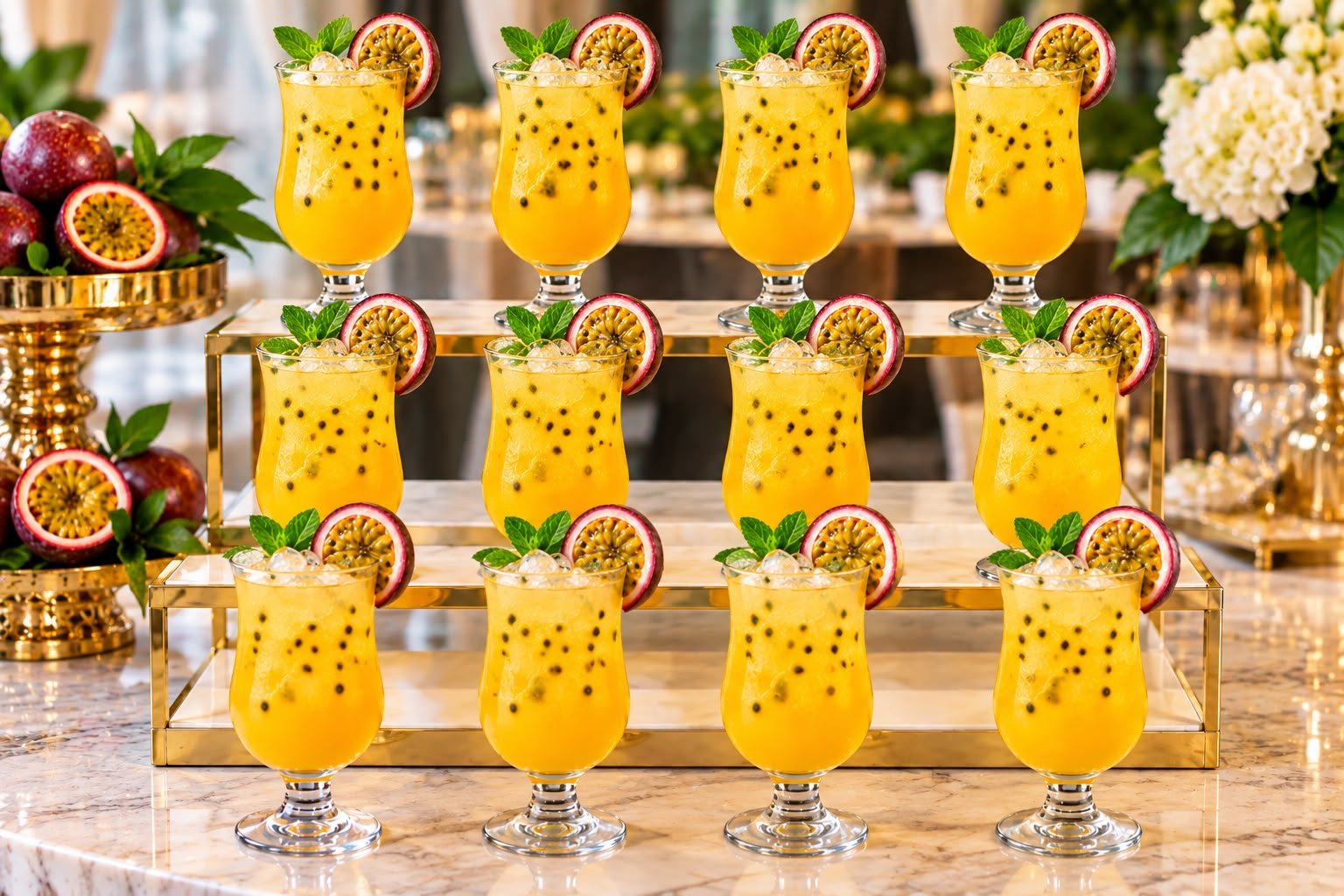 Passion fruit juice served in glasses