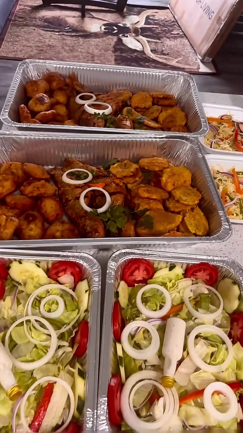 Catering trays set up for an event